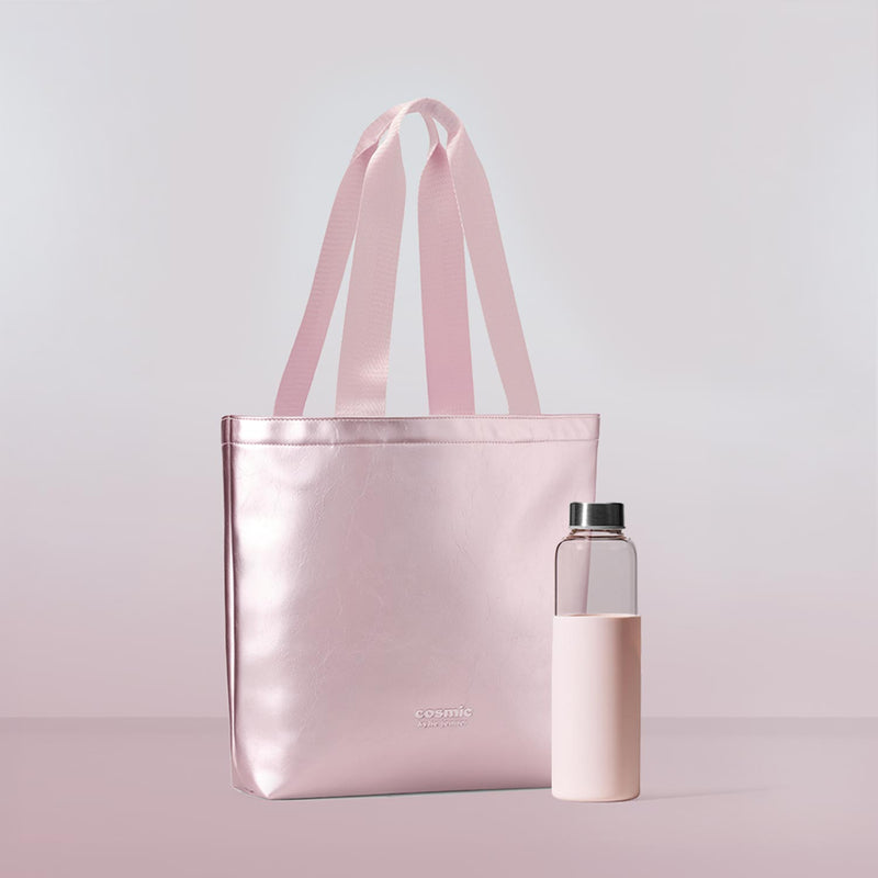 Cosmic Metallic Pink Tote & Glass Water Bottle | <GBUN011>